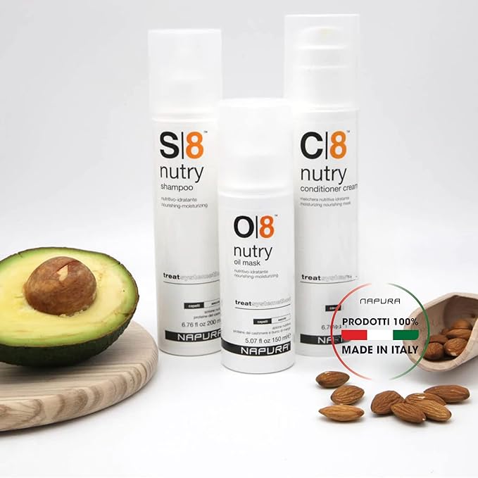 NAPURA C8 Moisturizing Conditioner Cream (6.76 fl oz) for Dry, Damaged Hair - Cashmere Proteins, Jojoba & Avocado Oils - Hydrates, Nourishes & Adds Shine