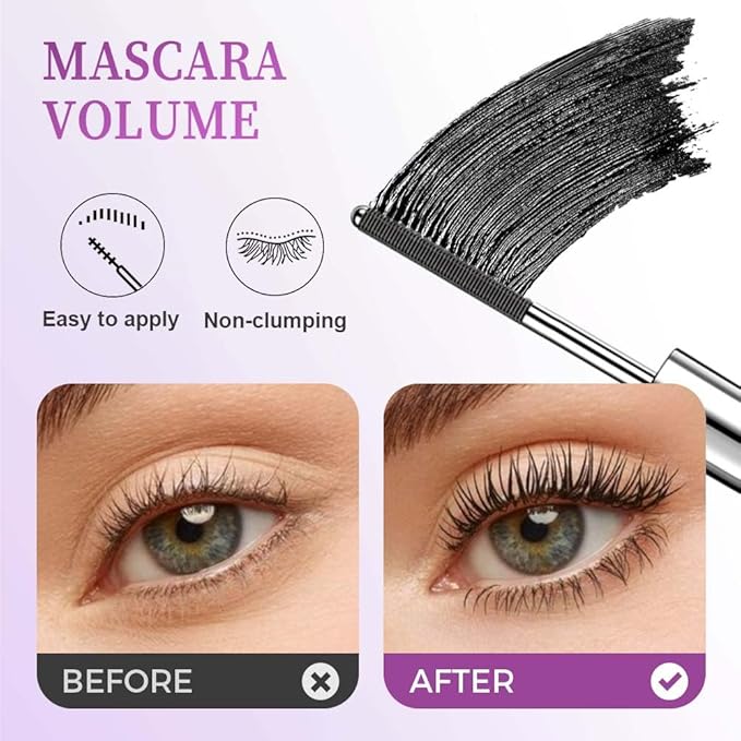 Iron Wand Mascara, Waterproof Metal Wand Mascara Volume and Length, Brushless Mascaras for Long-lasting No Clumping 3D Curling Eyelash (Brown)