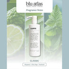 Blu Atlas Men's Natural Shampoo – Organic, Sulfate-Free, Paraben-Free – Deep Cleansing & Hydrating – Classic Scent (Bergamot, Sage, Patchouli) – Made in America– 16 oz