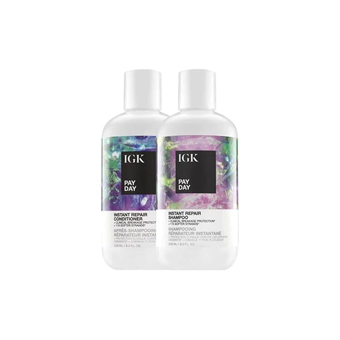 IGK Pay Day Instant Repair Shampoo and Conditioner Set | Bond-Building + Damage Repair | Vegan + Cruelty Free