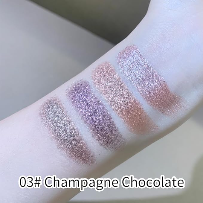 4-Color Eyeshadow Palette, Matte & Shimmer Neutrals, Highly Pigmented & Blendable, Everyday Natural Makeup, Travel-Friendly Compact, Champagne & Chocolate Brown