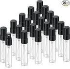 20Pcs 5ml Empty Clear Glass Mist Spray Bottle Refillable Mini Perfume Atomizer Travel Sample Bottle with Black Aluminized Nozzle Makeup Container for Perfume (5ml Black Caps)