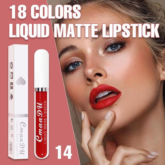 evpct 1Pcs Bright Sexy Red Liquid Matte Lipstick Lipgloss Set for Women, labiales mate 24 horas originales matte larga duracion 24 Hour Lipstick Lip Stains Long Lasting Waterproof 24, 14#
