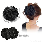 4pcs Handmade Fabric Rose Flower Hair Claw Clip for Women Girls, 3.94" Large Boho Hawaiian Floral Hairpins Barrettes for Thick Thin Hair Styling Accessories(Red Green)