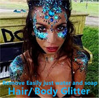 Go Ho Light Blue Face Body Glitter Gel,Blue Mermaid Face Paint Makeup,Holographic Chunky Sequins Glitters for Eye Lip Hair,Halloween Costumes Festival Rave Accessories,52g