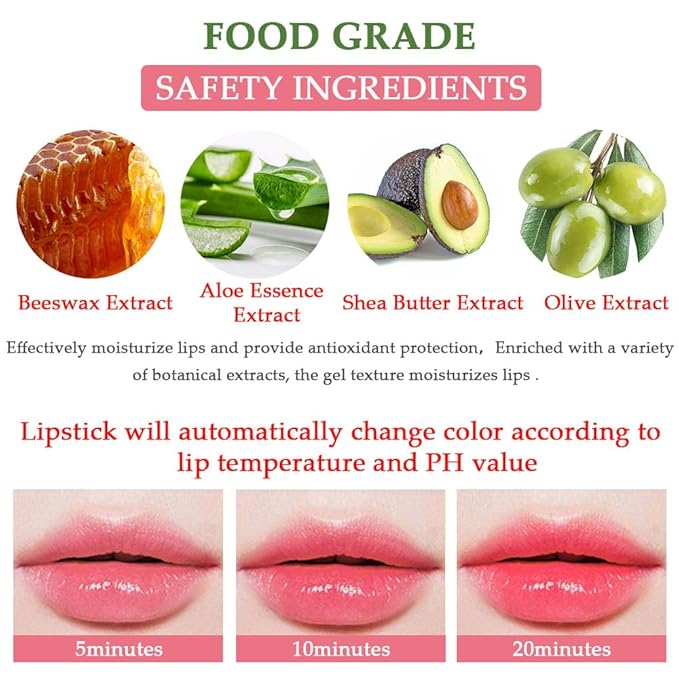 BINGBRUSH Color Changing Lipstick Long Lasting Nutritious Lip Care Magic PH Lip Balm Moisturizer Lipstick Queen, Temperature Changing LipGloss Lip Mask Makeup Set for Women (Aloe Vera)