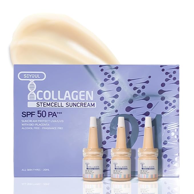 T-Collagen Sunscreen Serum SPF50+ – Lightweight UV Defense, No White Cast, Collagen + Stem-Cell Complex – For Sensitive Skin (4 Bottles)