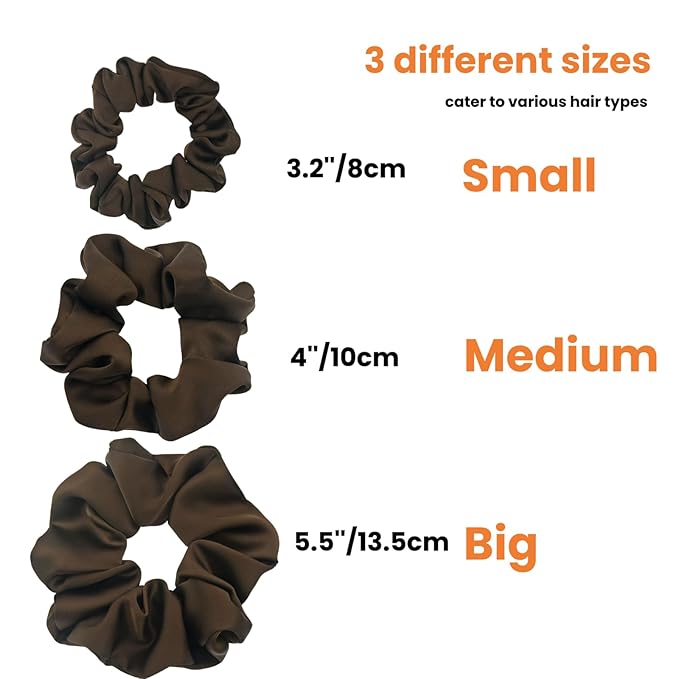 3 Pieces Satin Scrunchies Set for Hair No Crease Elastic Hair Ties for Women and Girls (Dark Brown)