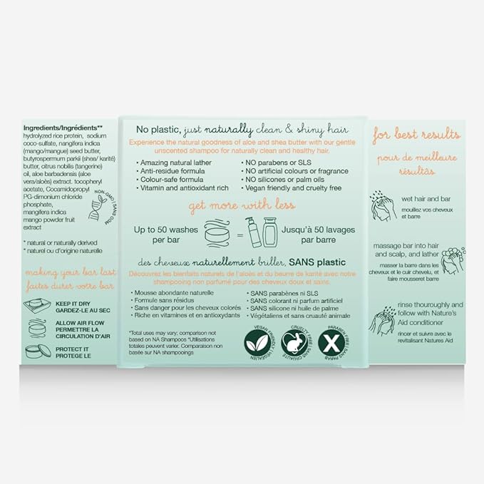 Natures Aid Rice Protein Shampoo Bar, 2.5 oz, 2 Pack (Orange Mango)