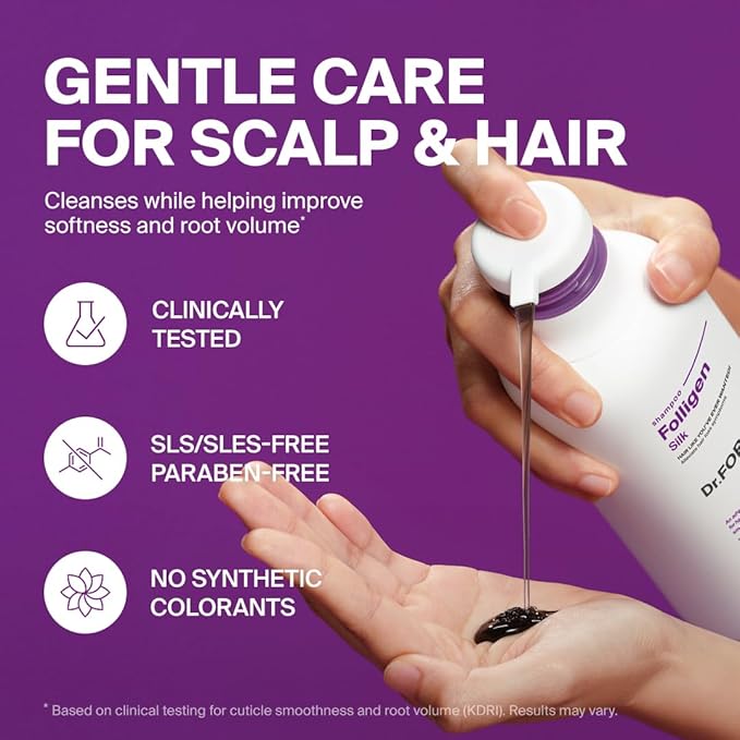 Dr.FORHAIR Folligen Silk Shampoo | Korean Haircare for Volume & Damage Care | Smooths and Softens Rough Hair | For Hair Thickening & Fuller Looking, 16.91 fl oz