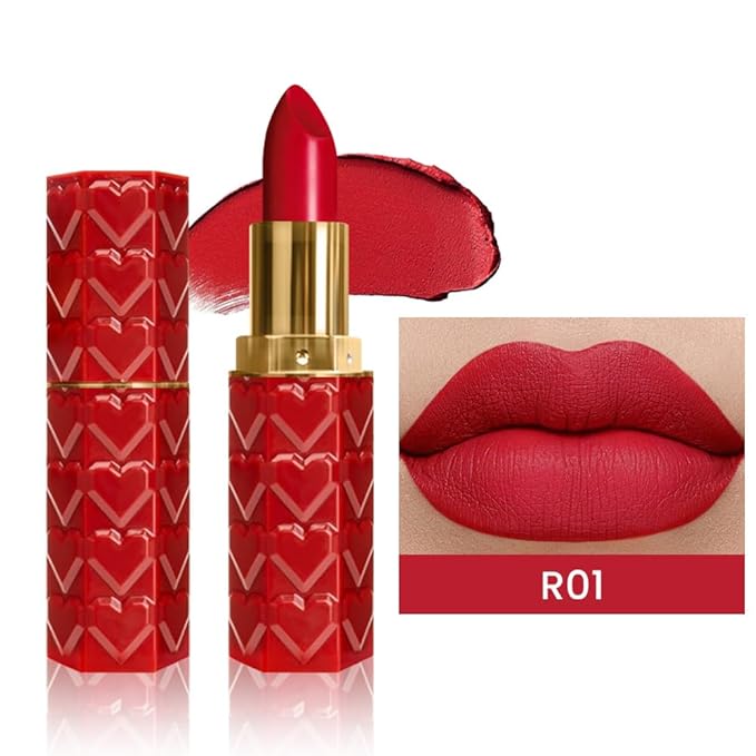 evpct 1Pcs Ruby Red Lipstick, Silky Velvet Matte Lipstick Pack Sets for Women, Long Lasting Smudge Proof Lipstick Lip Stain Makeup Kit matte lipstick 24 hours original R01