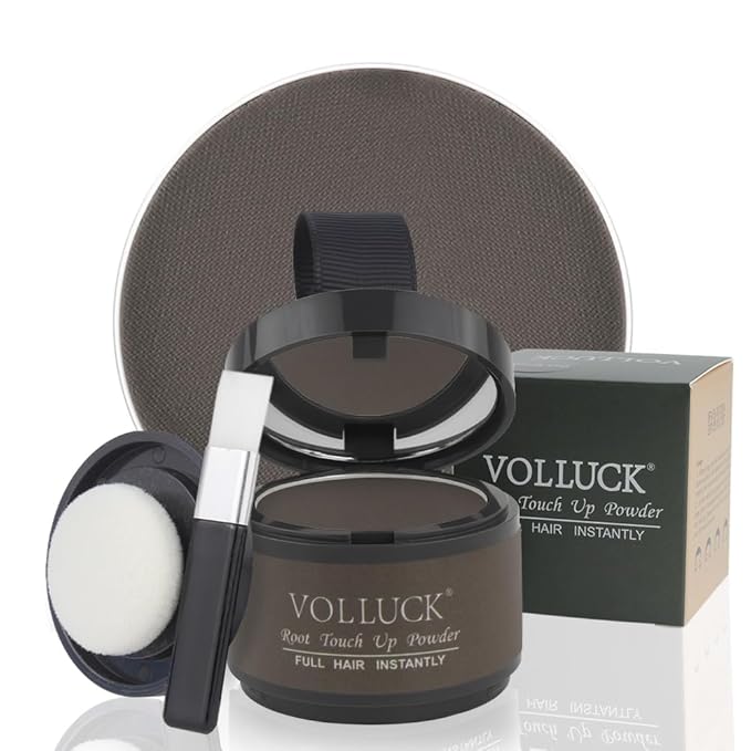 VOLLUCK Root Touch up Powder, Instant Hairline Powder for Thinning Areas and Gray Hair Coverage, Natural and Non-greasy Root Cover up for Women and Men (Medium Brown, 0.14 Ounce)