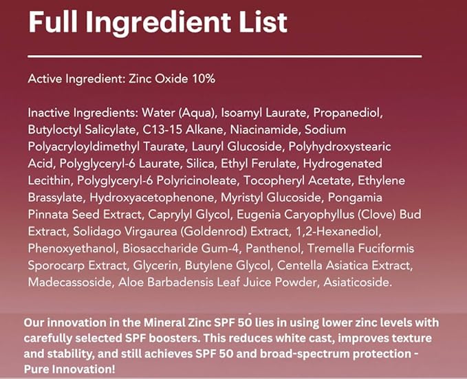 by Knours | Zero White Cast | Mineral | Reef Safe | Korean Face Sunscreen SPF 50 | Made in USA | FDA OTC Registered | Aloe + Centella + Panthenol + Niacinamide | Sensitive Skin | 1.69oz