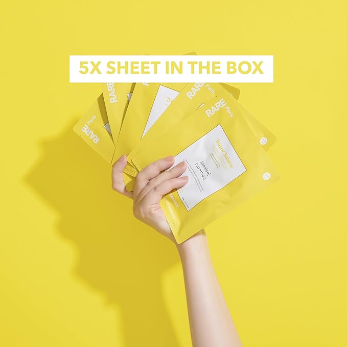 RARE Paris - Trésor Solaire - Soothing Facial Sheet Mask - Soothing & Strengthening - With Vitamin E & Arnica - Brightening, Firming & Revitalizing - Multi-Active Serum Formula - 5 Pack