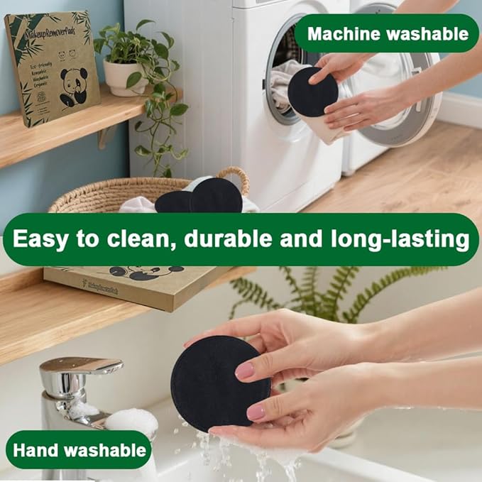 20 Pack Reusable Makeup Remover Pads with Laundry Bag, Environmentally Friendly and Suitable for All Skin Types, Washable Bamboo Cotton Rounds Black
