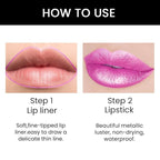 evpct 1Pcs Pink Metallic Shine Shimmer Lip Liner and Lipstick Combo Set Kit for Women, Lightweight Hydrating Formula High Impact Full Coverage Lipstick and Lip Liner Makeup Stains Gloss, 19#