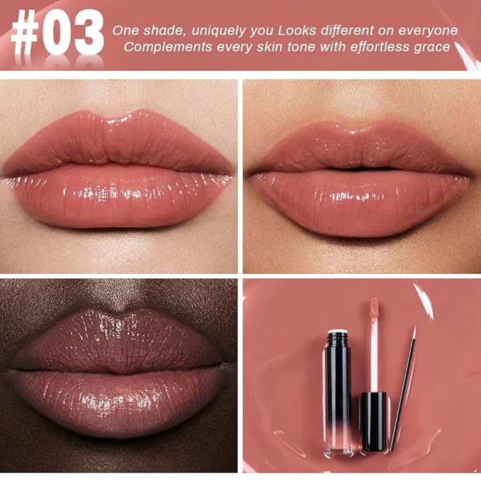 evpct Light Nude Shiny Longwear No-Budge Liquid Lip Color Lipstick Makeup, Highly Pigmented Color Instant Shine, Waterproof Long Lasting Lipstick for Women, Lip Stain Gloss with Lip Liner Brush, 03#