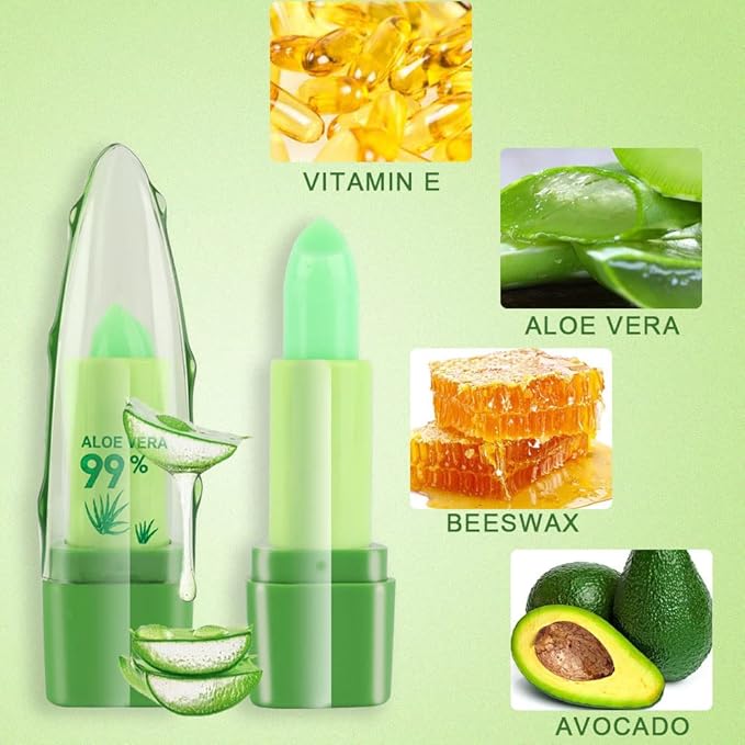 BINGBRUSH Aloe Vera Color Changing Green Lipstick Queen, Long Lasting Lip Care Nutritious Lip Balm Moisturizer Magic PH Lipstick Temperature Change Lip Gloss Makeup Set for Women (3Pcs Aloe Vera)
