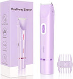 2025 New 2-in-1 Electric Bikini Trimmer for Women - Dual Head Electric Razor,Waterproof Painless Bikini Shaver, Pubic Hair Trimmer for Private Area & Body Hair, Purple