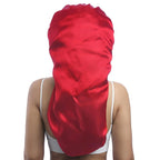 AWAYTR Long Satin Bonnet for Braids - Elastic Silk Hair Bonnets for Sleeping Night Cap Stretchy Tie Band for Women（Wine Red）