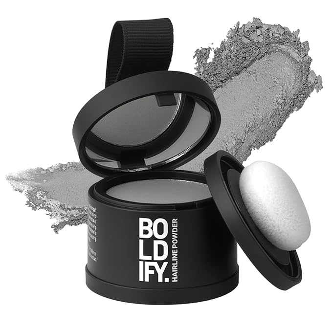 BOLDIFY Hairline Powder - Root Touch Up Hair Color for Gray Coverage - Bald Spot Concealing Hair Powder for Women & Men - 24-Hour Stain-Proof - Gray