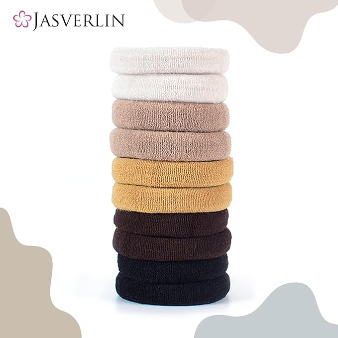 100 pcs Seamless Cotton Hair Ties, Thick Hair Elastic Bands Soft No Damage Ponytail Holders for Women Girl 1.5 inch (5 Colors)