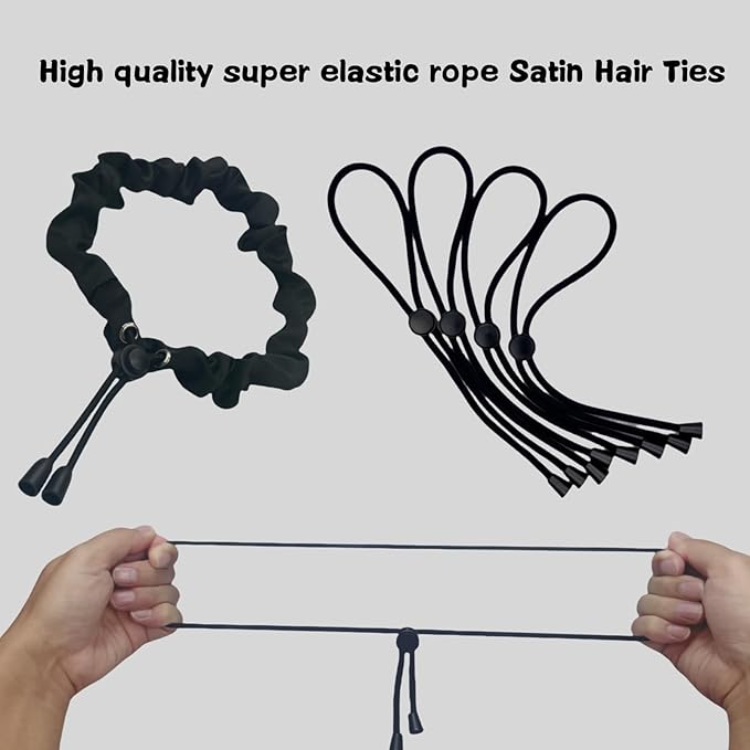 6 Pcs Black Adjust Afro Puff Hair Tie, Adjustable Hair Ties, Thick Black Hair Band, Silk Soft Ponytail Holders, Perfect for Medium Hair to Thick Thin Hair, Heavy and Curly Hair (deep black)