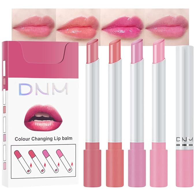 evpct 4 pk Mini Cigarette Color Changing Change Lipstick Sets PH Lip Balm Kit,DNM Litte Smoke Tube Red Lipstick Moisturizing Lip Stain Long Lasting Waterproof for Women labiales matte larga (A-Set05)