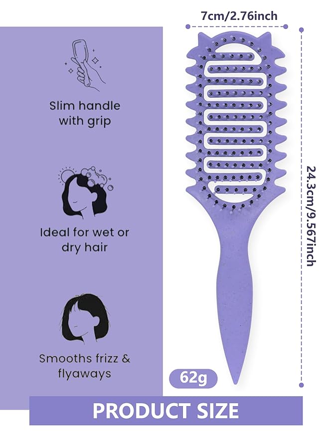Curl Defining Brush for Curly Hair, 2025 Vented Detangling Brush for Wet, Curl Styling Brush for Women, Less Pulling, Defines & Shapes, Great Gift for Curly Hair Women (Purple)