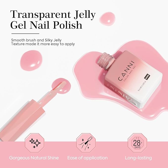 CANNI Jelly Milky White Pink Gel Nail Polish Set- 6 Pcs 9 Ml Neutral Transparent Pink Colors Sheer Gel Polish Kit, Soak Off LED Nail Gel Manicure Kit DIY at Home Salon Gifts