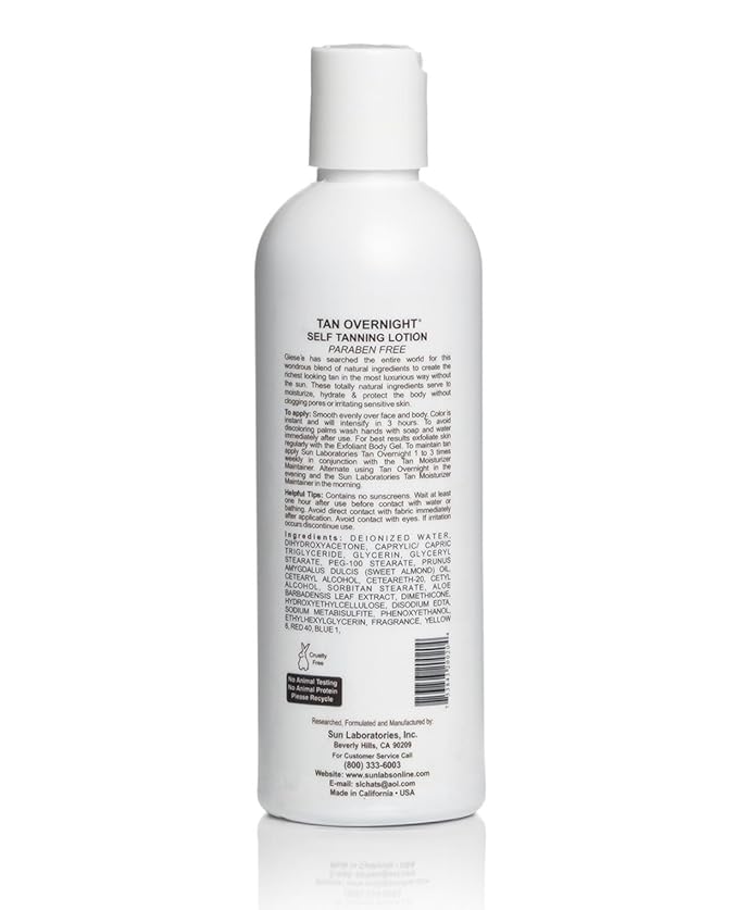 Sun Laboratories By Giesee Tan Overnight Sunless Tanning Lotion and Tanning Mitt - Self Tanning Lotion, Organic Self Tanner Ultra Dark, Pregnancy Safe, Non-Toxic, Instant Long Lasting, Travel Size