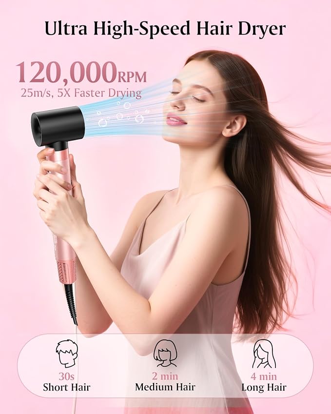 Brightup Dual Voltage Hair Styler - 5 in 1 High Speed Hot Air Styler 1400W Blow Dryer Brush, Negative Ions, Cool Shot Button, Curler, Volumizer, Straighter, No Heat Damage, with Travel Bag