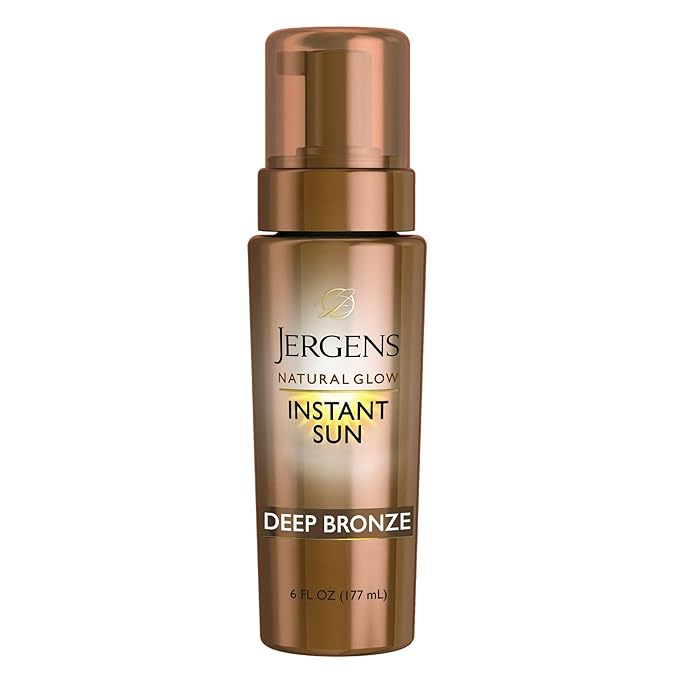Jergens Natural Glow Instant Sun Body Mousse, Self Tanner for Deep Bronze Tan, Sunless Tanning Body Bronzer for Natural Looking Color Instantly, 6 Oz