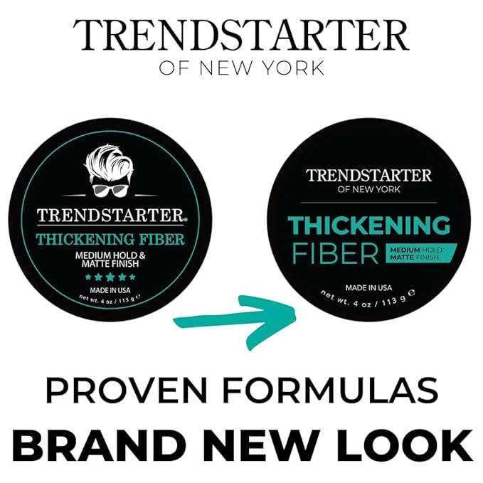 TRENDSTARTER - THICKENING FIBER (4oz) (PACK of 2) - Medium Hold - Matte Finish - Premium Hair Thickening Clay Pomade - Water-Based - All-Day Hold Styling Product