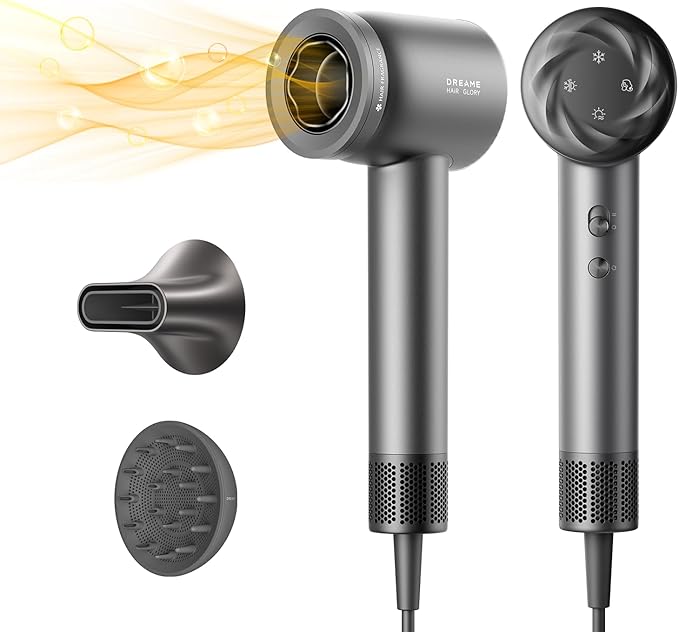 Dreame Glory Mix High-Speed Hair Dryer, Dual Voltage, 3 Magnetic Nozzles, Perfume Infusion, Customized Fragrant Drying, NTC Control, 300M Negative lons, 110,000RPM Motor, 336g Lightweight, Black