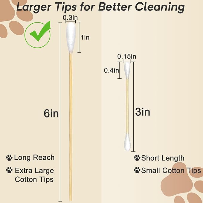 200 Pcs Large Cotton Swabs for Pet Care, 6 Inch Long Cotton Swabs with Bamboo Handle, Professional Dog Ear Swabs, Absorbency Big Cotton Tips, Pet Cleaning Solution Supplies