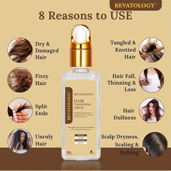 REVATOLOGY Leave-in Hair Thickening Serum for Women (Made in USA) Science-Backed Formula with Rosemary, Biotin-Rich 30 Cold-Pressed Herbs & Oils Nourishes and Volumizes | Cruelty & Chemical Free