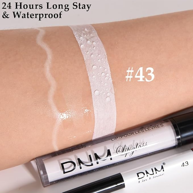evpct 2Pcs White Matte Liquid Lipstick Lip Gloss Stain and Retractable Lip Liner Makeup Set for Women Long Lasting Waterproof 24 Hours Permanent Lipstick labial mate larga duracion 24 43#