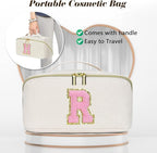 Personalized Initial Makeup Bag, Valentine's Day Gifts for Girls,Preppy Bag Cosmetic Travel Bag Women,Travel Toiletry Organizer,Large Capacity Corduroy Stuff Bag,Cute Cosmetic Pouch Skincare Bag