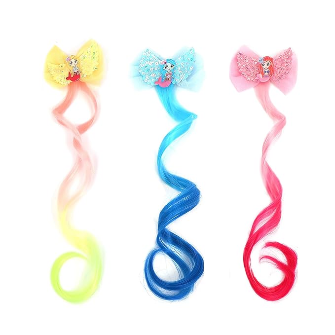 6-Colors Hair Bows Clips Hair Accessories For Girls Bows For Girls Braided Curly Gradient Color Wig