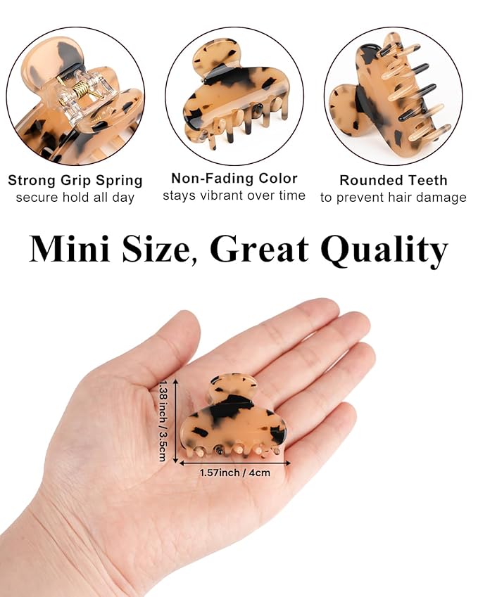 MAORULU 2 Pack Mini Acetate Hair Claw Clips – 1.6 Inch Small Durable Hair Clips for Women & Girls, Strong Hold Tiny Jaw Clips for Bangs & Half Up Hairstyles (Tortoise)