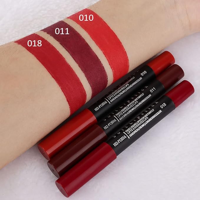 evpct 3Pcs Dark Red Lip Liner Pencil Set, Deep Ruby Red Matte Lipstick Long Lasting for Women, Lipstick and Lip Liner Crayon Set, Lipliner Pencil, Magic Lipsticks 24 Hours Original 10&11&18