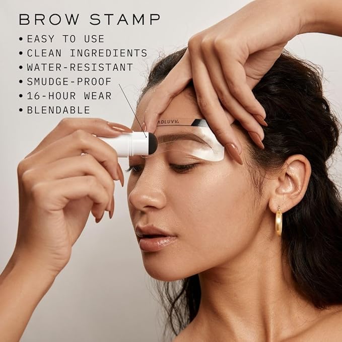 MADLUVV Brow Stamp Kit with Brow Stencils – Easy Eyebrow Shaper for Natural-Looking Brows – Popular Eyebrow Stencil Kit Used by Professionals – 9 Shapes, Spoolie, Travel Bag & Stamp (Dark Grey)