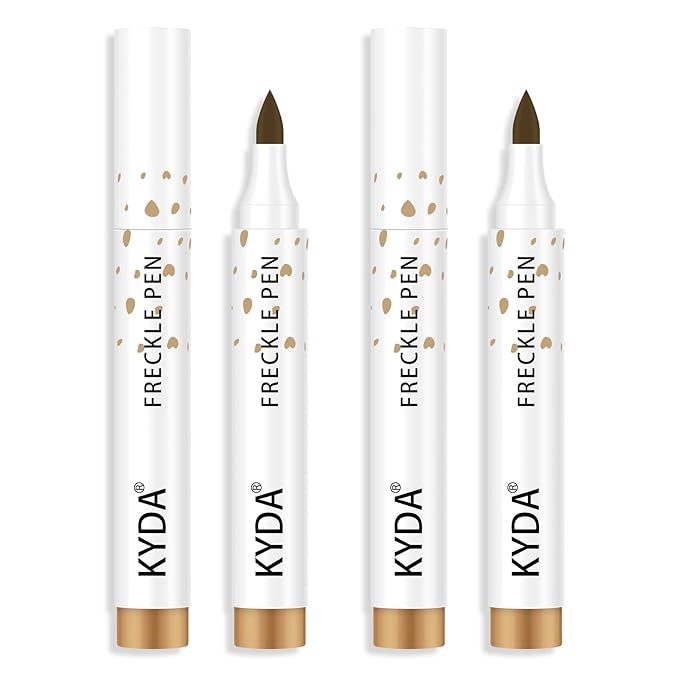 KYDA 2 Pcs Freckle Makeup Pen, Natural Lifelike Freckle Makeup Pen Magic Color, Waterproof Longlasting Soft Dot Sopt, for Natural Effortless Sunkissed Make up-Light Brown