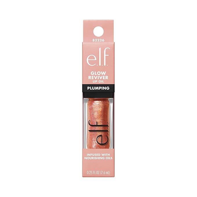 e.l.f. Glow Reviver Plumping Lip Oil, Tinted Lip Plumper For A High-Shine, Plump Finish, Infused With Jojoba Oil, Vegan & Cruelty-Free, Apricot Feelings