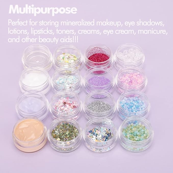 3 Gram Sample Containers With Lids, 100 Count Clear Jars, Empty Lip Balm, Mini Cosmetic Makeup Travel Containers With Labels, Mini Disposable Spatulas