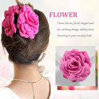 4pcs Handmade Fabric Rose Flower Hair Claw Clip for Women Girls, 3.94" Large Boho Hawaiian Floral Hairpins Barrettes for Thick Thin Hair Styling Accessories(Pink Purple)