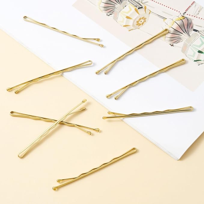 200 Pcs 2.2 Inch Wave-Shaped Bobby Pins Golden Metal Hair Pins Hair Accessories for Women Stylists Hair Sticks Girl