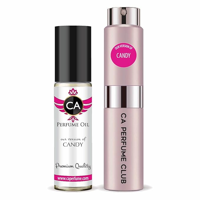 CA Perfume Duo Impression of Candy For Women Perfume Layering Set Long Lasting Travel Size EDP + Body Oil Roll-On Bottle 0.27 Fl Oz+0.33 Fl Oz