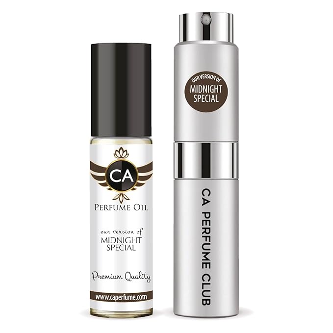 CA Perfume Duo Impression of Midnight Special For Women And Men Perfume Layering Set Long Lasting Travel Size EDP + Body Oil Roll-On Bottle 0.27 Fl Oz+0.33 Fl Oz